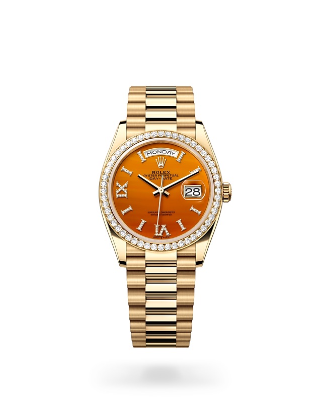 Rolex Day-Date 36 in Oyster, 36 mm, yellow gold and diamonds - M128348RBR-0049 at Woo Hing Brothers
