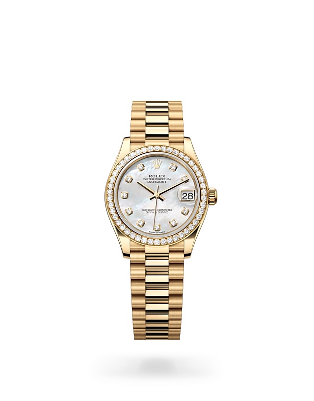 Rolex Datejust 31 in Oyster, 31 mm, yellow gold and diamonds - M278288RBR-0006 at Woo Hing Brothers